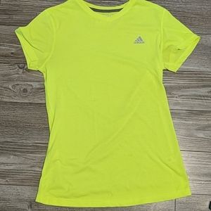 Adidas Neon Yellow V-Neck Ultimate Tee Short Sleeve Top Medium